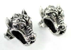 Halloween Biker Evil Bull Horn Gothic Cubic Zirconia Studs Steel Mens Earrings