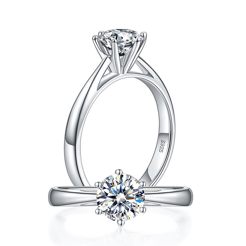 1 Carat Moissanite Diamond Classic 6 Claws Engagement 925 Sterling Silver Ring Mfr8339