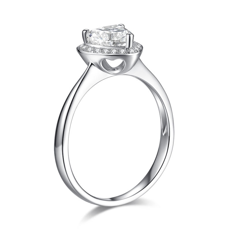 Heart Halo 1 Carat Moissanite Diamond Ring Engagement Sterling Silver