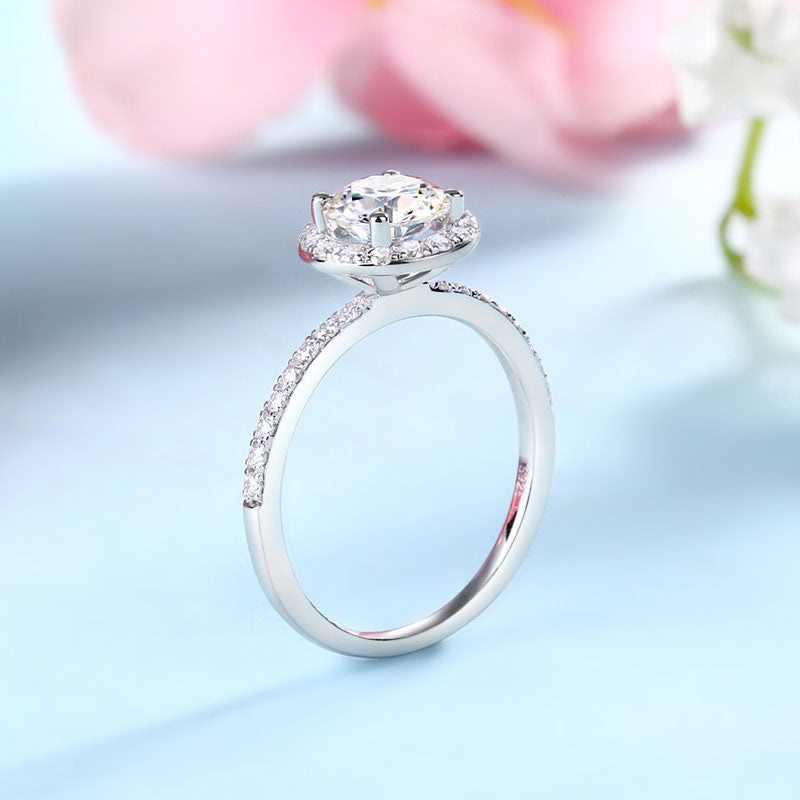 1 Carat Moissanite Diamond Halo Ring Set (1 Pcs / 2 Pcs) 925 Sterling Silver Mfr8363