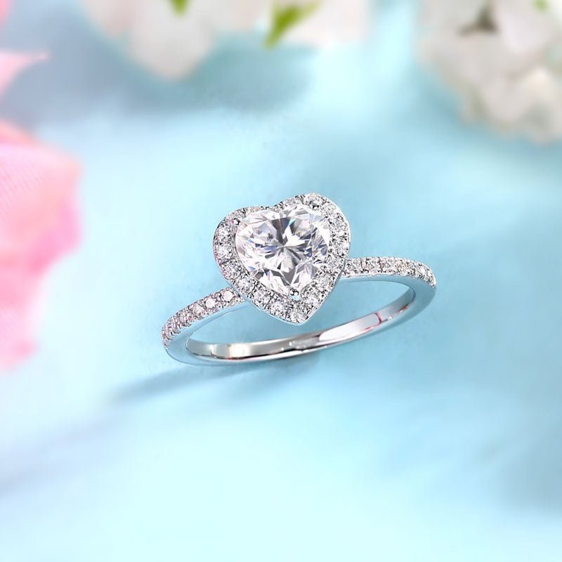 1 Carat Heart Moissanite Diamond Ring Set (1 Pcs / 2 Pcs) 925 Sterling Silver Mfr8366