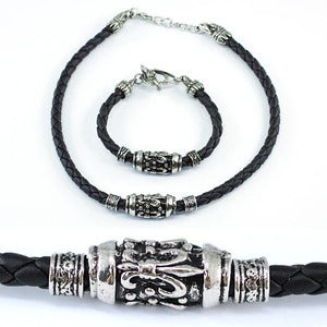 Gothic Cross Black Rubber Brass Mens Necklace Bracelet