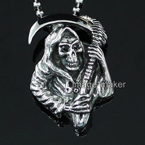 Halloween Grim Reaper Skull Stainless Steel Mens Pendant Necklace
