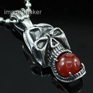 Halloween Death Skull Agate Stainless Steel Mens Pendant Necklace