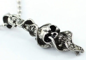 Gothic Skull Cubic Zirconia Studs Stainless Steel Mens Pendant Necklace