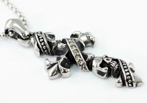Gothic Cross Cubic Zirconia Studs Stainless Steel Mens Pendant Necklace