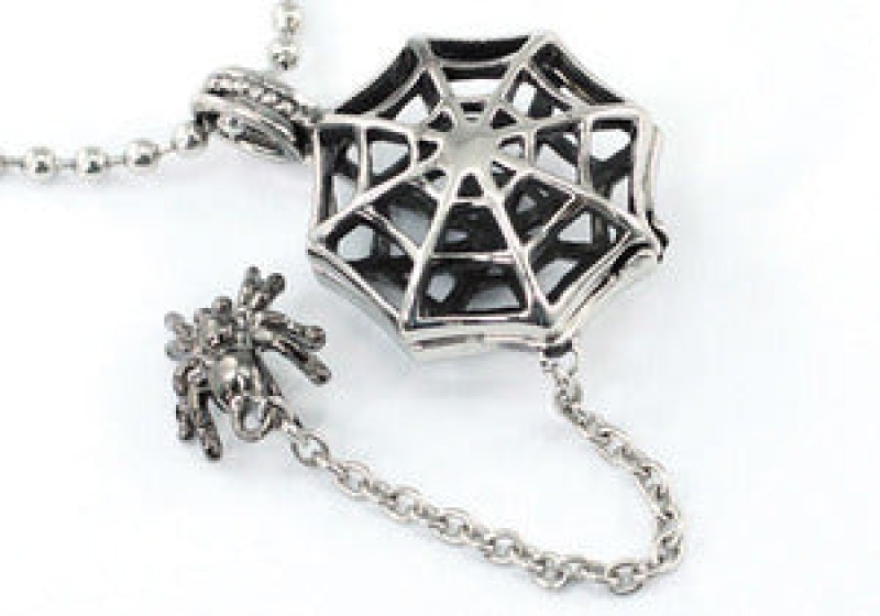 Biker Gothic Hip Hop Spider Net Stainless Steel Mens Pendant Necklace