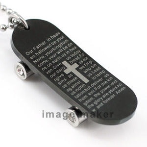 Black Cross Skateboard Stainless Steel Mens Pendant Necklace
