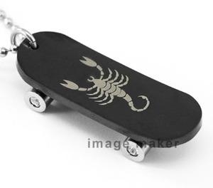 Black Scorpion Skateboard Stainless Steel Mens Pendant Necklace