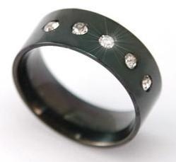 Plain Black Cubic Zirconia Stud Stainless Steel Mens Ring