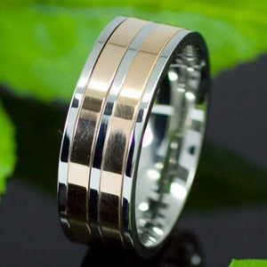 Biker Silver & Gold Tone Stainless Steel Spin Mens Ring