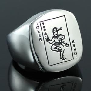 Poker Card Joker Stainless Steel Magnetic Mens Ring - Size