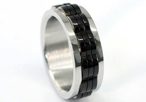 Hip Hop Black Links Stainless Steel Spin Mens Ring