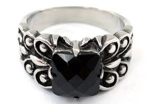R&B Gothic Black Agate Magnetic Health Stainless Steel Mens Ring