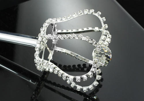 Unisex Long Scepter Silver King Queen Men Women Cosplay Crystal