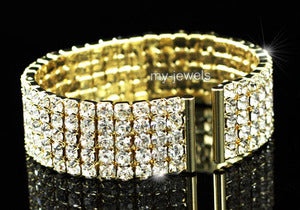 5 Row Crystal Bridal Wedding Gold Cuff Bangle Bracelet