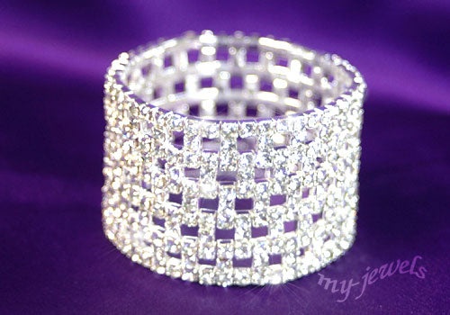Wide Checkered Stretch Bridal Rhinestone Bracelet