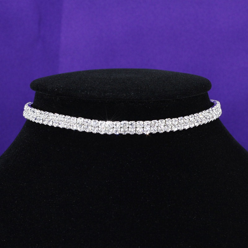 Bridal Wedding 2 Row Stretch Rhinestone Choker