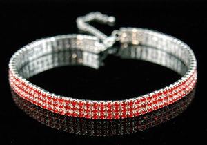 Bridal 3 Row Stretch Red Crystal Rhinestone Choker