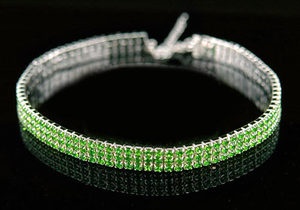 Bridal 3 Row Green Crystal Rhinestone Choker
