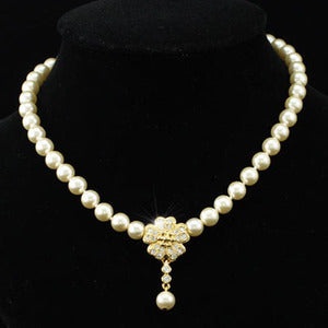 Bridal Ivory Cream Shell Pearl Necklace Use Austrian Crystal