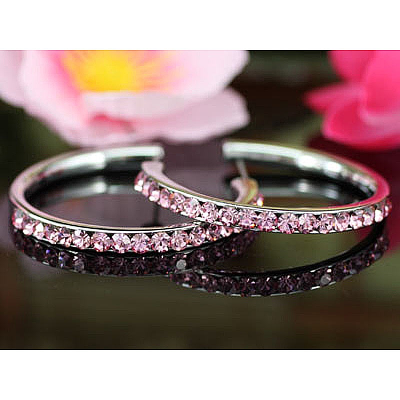 1.5" Pink Hoop Earrings Use Austrian Crystal