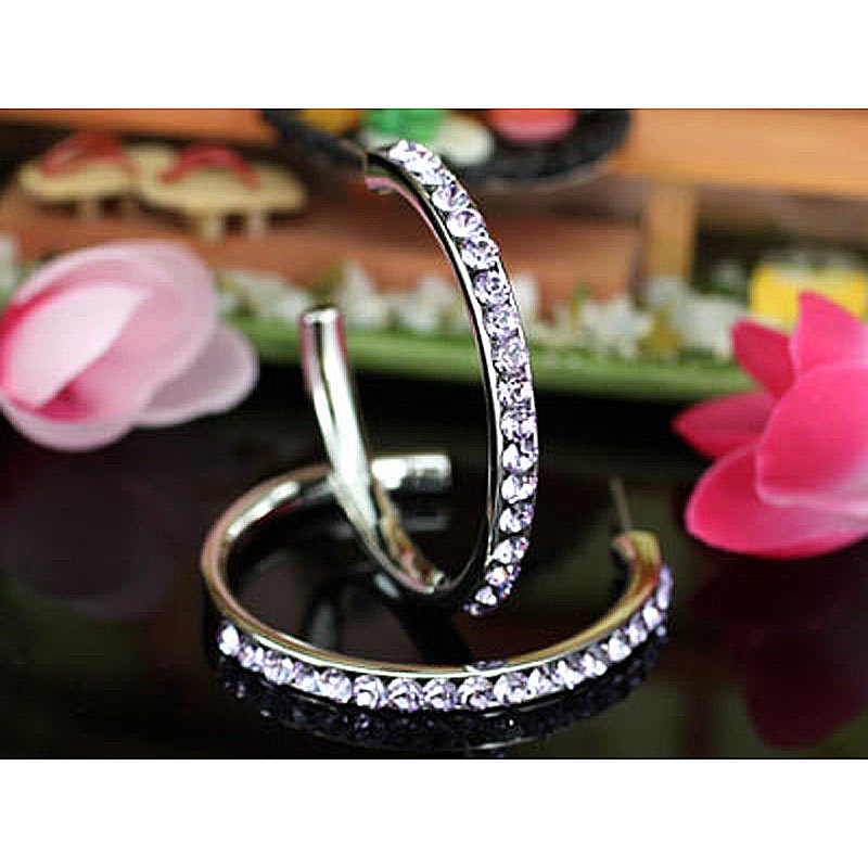 1.5" Purple Hoop Earrings Use Austrian Crystal