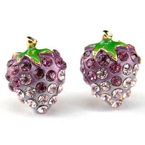 Purple Strawberry Stud Earrings Use Swarovski Crystal