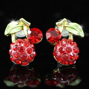 Red Cherry Stud Earrings Use Swarovski Crystal