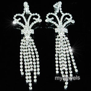 5" Drag Queen Jumbo Rhinestone Dangle Clip On Earrings