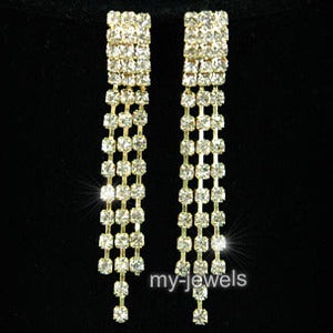 3 Rows Rhinestone Dangle Gold Plated Earrings