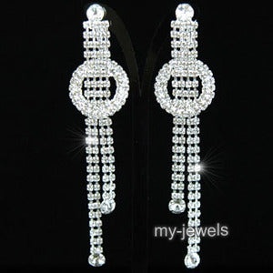 3.5" Drag Queen Rhinestone Dangle Clip On Earrings