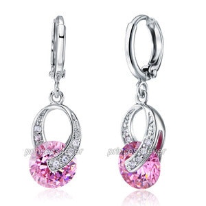 Dangle 2 Carat Pink Created Sapphire Earrings