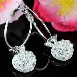 White Apple Hoop Earrings Use Swarovski Crystal