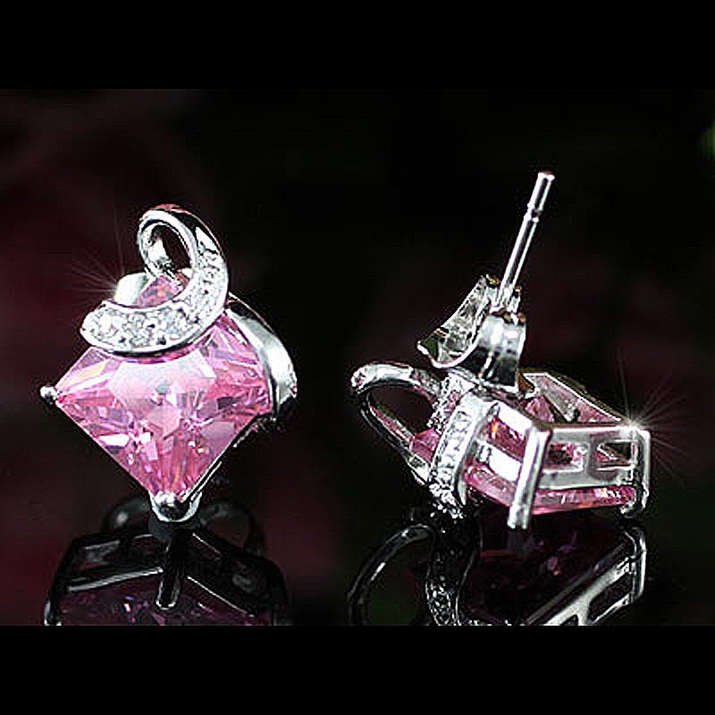 2 Carat Pink Princess Cut Created Sapphire Stud Earrings