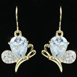 Dangle 4.5 Carat Created Diamond Butterfly Gold Earrings