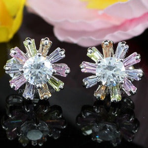 Multi-Color Flower Stud Earrings Use Swarovski Crystal