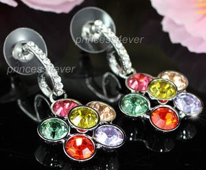 Dangle Multi-Color Flower Earrings Use Austrian Crystal