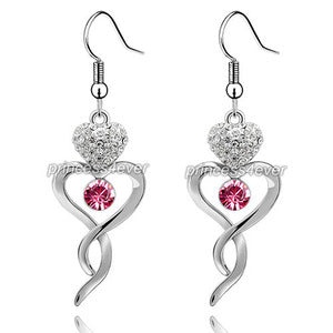 Pink Dangle Heart Earrings Use Swarovski Crystal