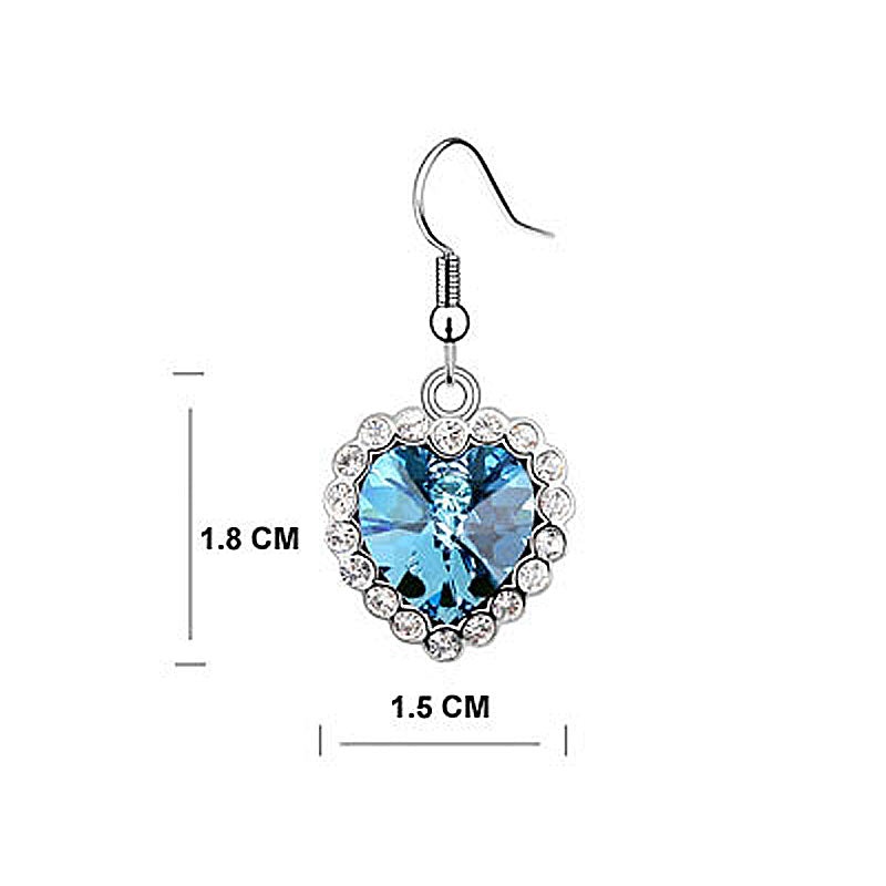 3 Carat Aqua Blue Dangle Heart Earrings Use Austrian Crystal