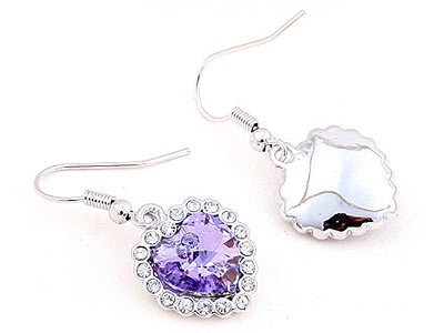 3 Carat Purple Dangle Heart Earrings Use Austrian Crystal