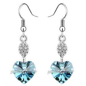 Dangle 3 Carat Aqua Blue Heart Earrings Use Austrian Crystal