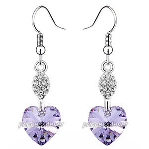 Dangle 3 Carat Purple Heart Earrings Use Austrian Crystal