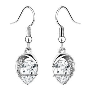 Silver Clear Dangle Pear Cut Earrings Use Swarovski Crystal