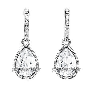 Silver Clear Dangle Pear Cut Earrings Use Swarovski Crystal