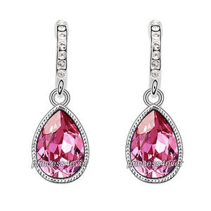 Pink Dangle Pear Cut Earrings Use Swarovski Crystal