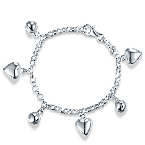 Solid Sterling Silver Dangle Hearts Bracelet Baby Kids Girl Gift Children Jewelry