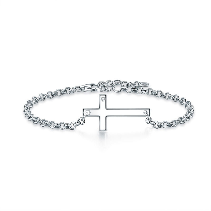 Solid Sterling Silver Bracelet Cross Religious And Wedding Gift Classic