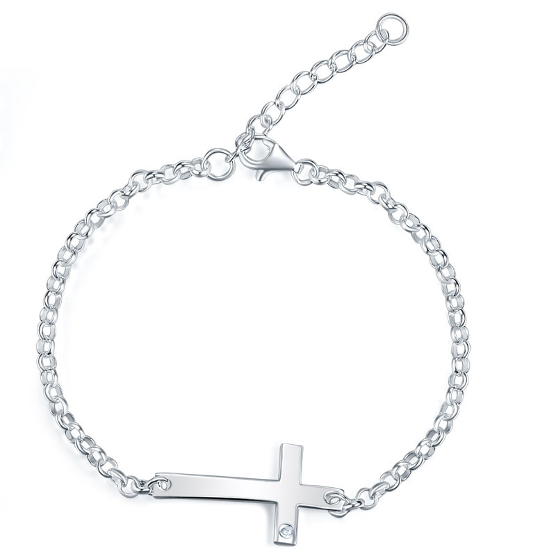 Kids Girl Gift Children Jewelry Solid Sterling Silver Cross Bracelet