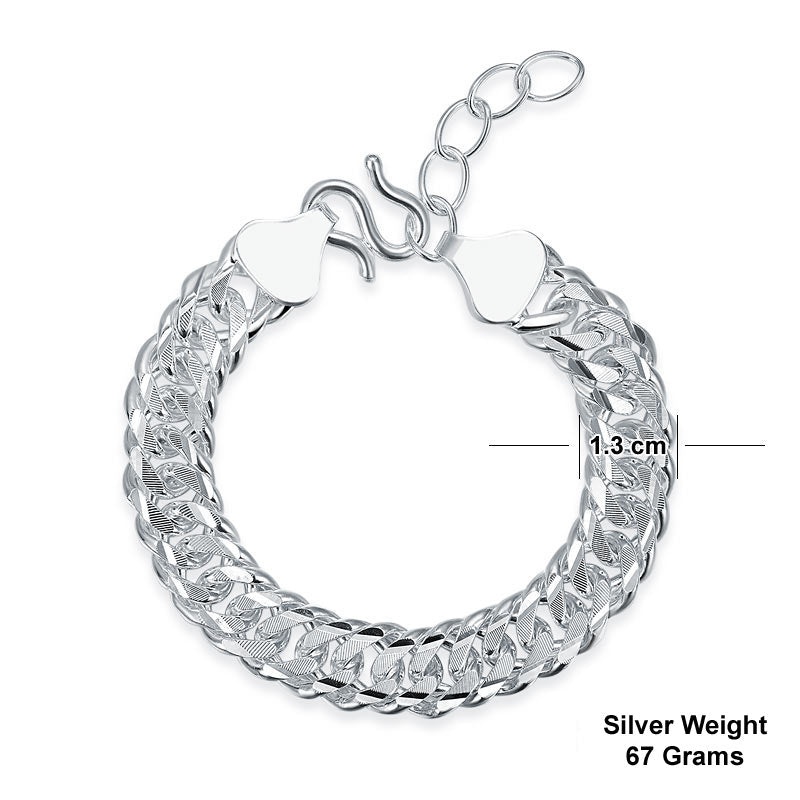 Men's Silver Bracelet Heavy Pure Silver Cuban Link Chain Adjustable